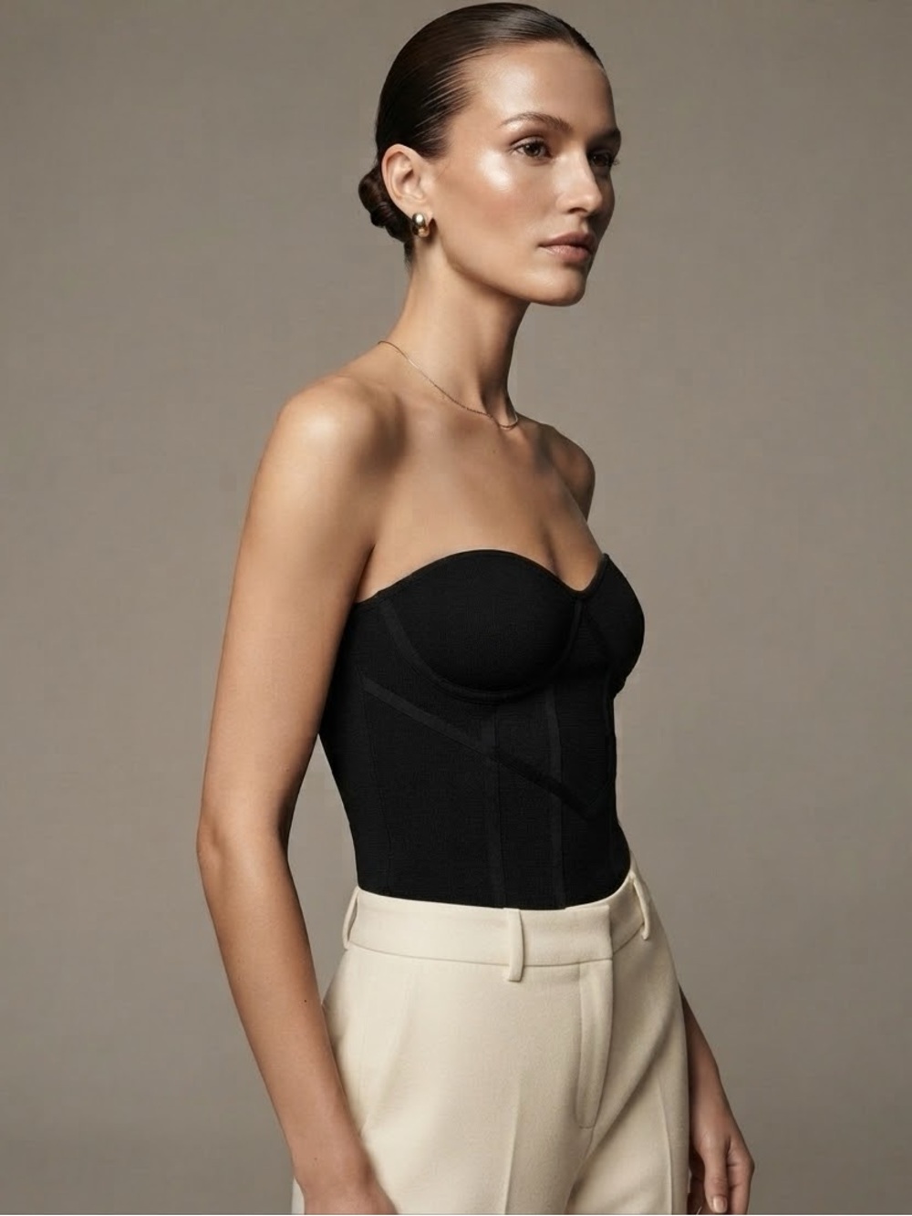 Zara NWT Women Size M Black Knit Corset Top Sweetheart Neckline Underwire Cups